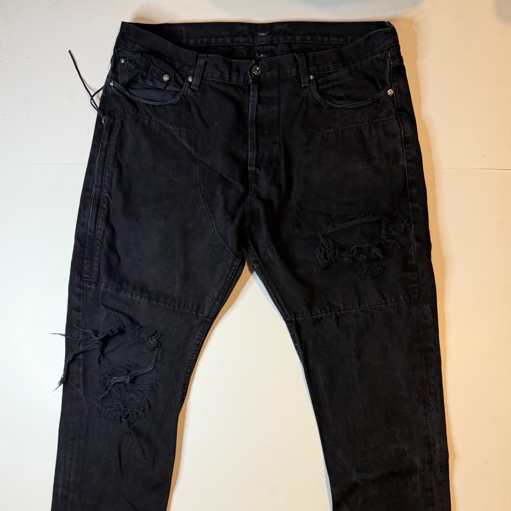 Mr. Completely Men Black Distressed Denim Jeans Side Zip Made in LA Size 38